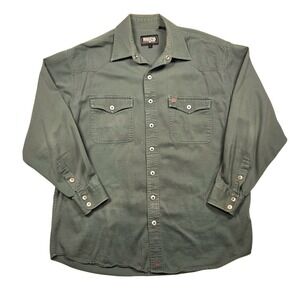 Vintage Resistol Rodeo Gear Western Shirt Mens L Green Cotton Twill Long 90s Y2K
